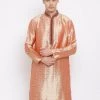 Vastramay Men's Pink Cotton Silk Blend Kurta