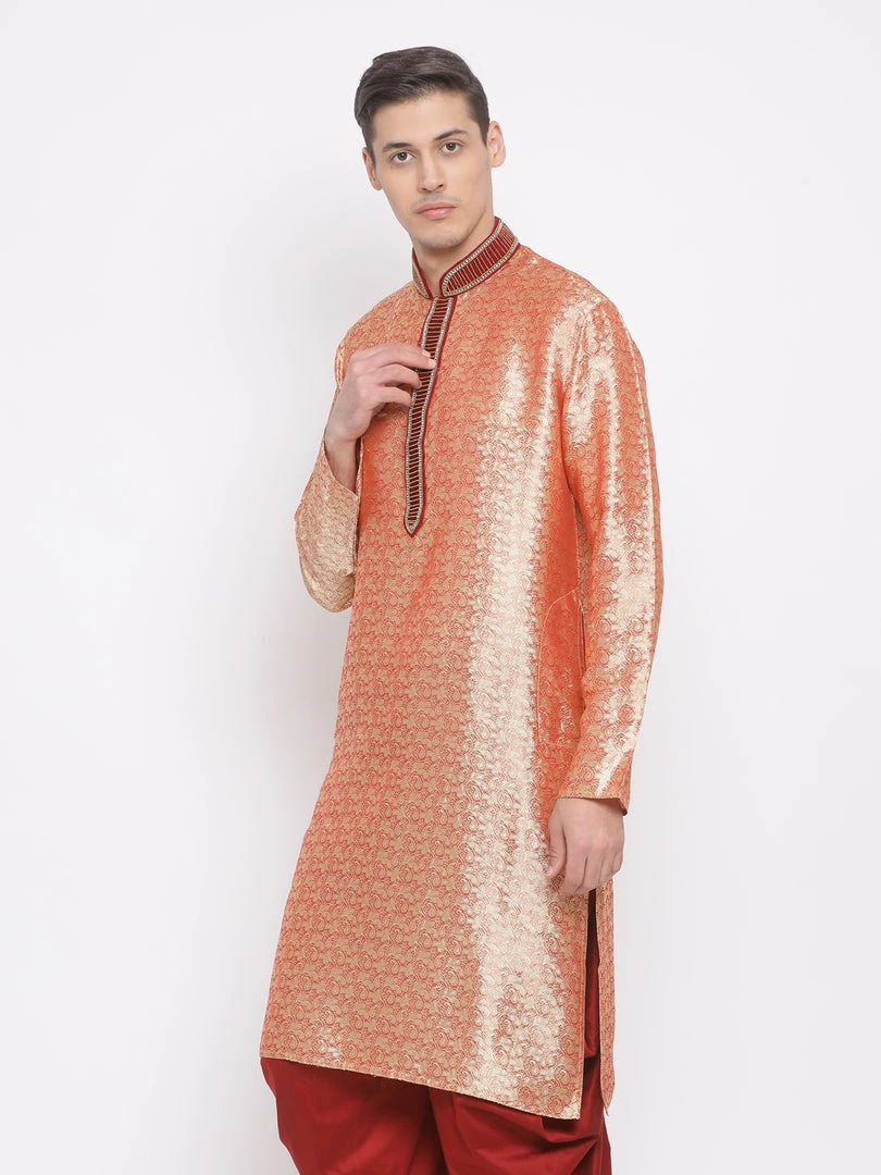 Vastramay Men's Pink Cotton Silk Blend Kurta 4 Vastramay Men's Pink Cotton Silk Blend Kurta