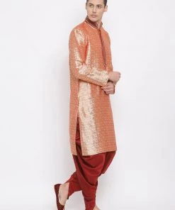 Vastramay Men's Pink Cotton Silk Blend Kurta 12 Vastramay Men's Pink Cotton Silk Blend Kurta