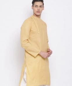 Vastramay Men's Beige Cotton Blend Kurta