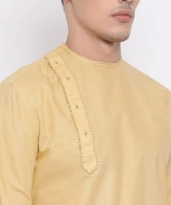 Vastramay Men's Beige Cotton Blend Kurta