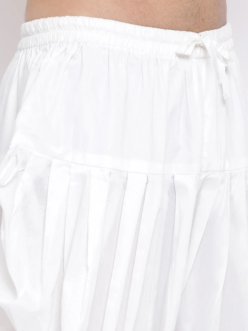 Vastramay Men's Beige Cotton Blend Kurta And White Dhoti Set 7 Vastramay Men's Beige Cotton Blend Kurta And White Dhoti Set