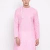 Vastramay Men's Pink Cotton Blend Kurta