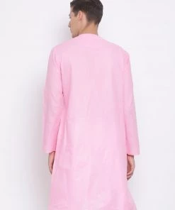 Vastramay Men's Pink Cotton Blend Kurta