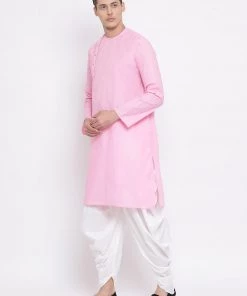 Vastramay Men's Pink Cotton Blend Kurta
