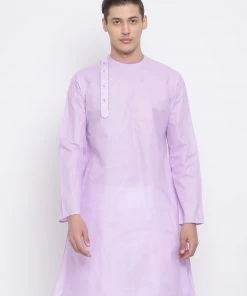 Vastramay Men's Purple Cotton Blend Kurta