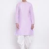 Vastramay Men's Purple Cotton Blend Kurta And White Dhoti Set