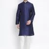VASTRAMAY Men's Dark Blue Cotton Silk Blend Kurta And Pyjama Set Rakhi