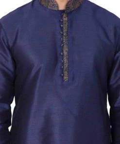 Vastramay Men's Blue Cotton Silk Blend Kurta