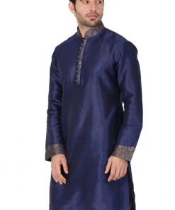 Vastramay Men's Blue Cotton Silk Blend Kurta