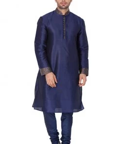 Vastramay Men's Blue Cotton Silk Blend Kurta