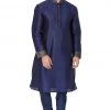VASTRAMAY Men's Blue Cotton Silk Blend Kurta And Pyjama Set