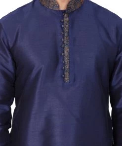 VASTRAMAY Men's Blue Cotton Silk Blend Kurta And Pyjama Set