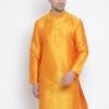 VASTRAMAY Men's Orange Cotton Silk Blend Kurta
