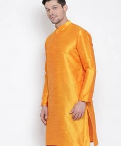 VASTRAMAY Men's Orange Cotton Silk Blend Kurta