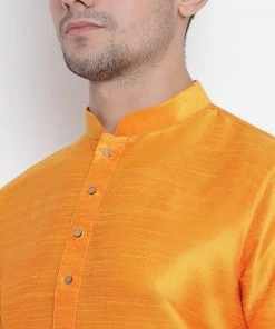 VASTRAMAY Men's Orange Cotton Silk Blend Kurta