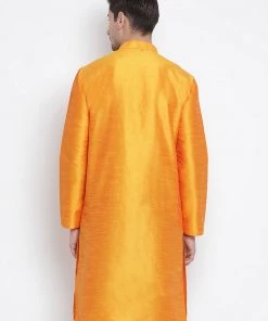 VASTRAMAY Men's Orange Cotton Silk Blend Kurta