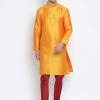 VASTRAMAY Men's Orange Cotton Silk Blend Kurta And Pyjama Set