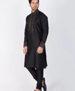 Vastramay Men's Black Cotton Kurta And Pyjama Set