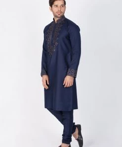 Vastramay Men's Blue Cotton Kurta And Pyjama Set