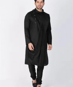 Vastramay Men's Black Cotton Kurta And Pyjama Set