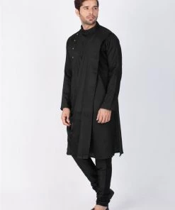 Vastramay Men's Black Cotton Kurta And Pyjama Set