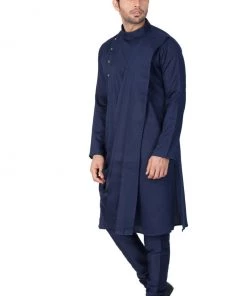 Vastramay Men's Blue Cotton Kurta And Pyjama Set Kurta Sets