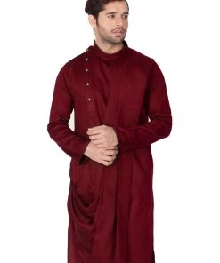 Vastramay Men's Maroon Cotton Kurta And Pyjama Set