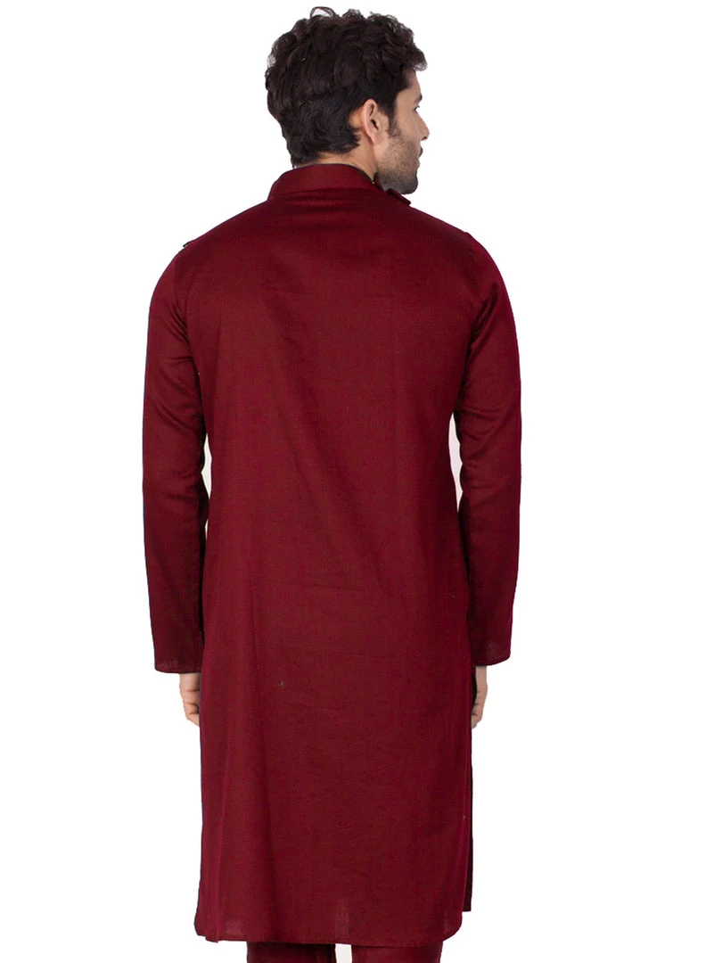 Vastramay Men's Maroon Cotton Kurta And Pyjama Set 6 Vastramay Men's Maroon Cotton Kurta And Pyjama Set