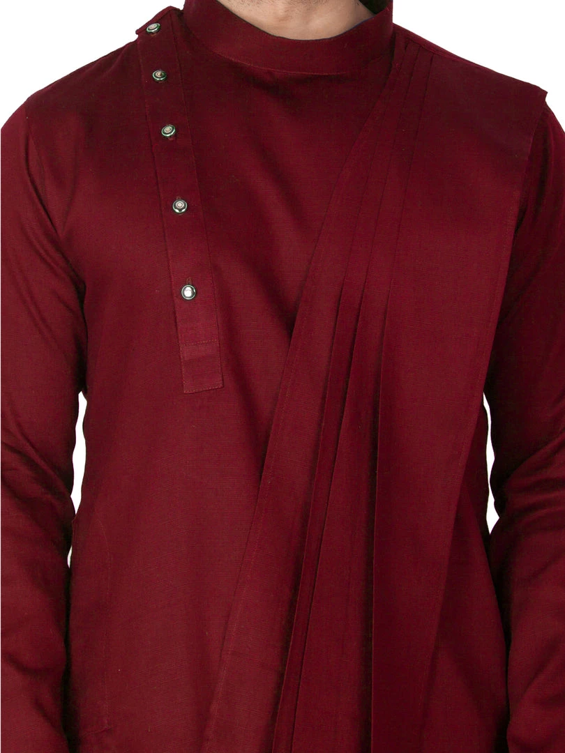Vastramay Men's Maroon Cotton Kurta And Pyjama Set 5 Vastramay Men's Maroon Cotton Kurta And Pyjama Set