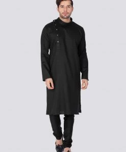 Vastramay Men's Black Cotton Kurta And Pyjama Set