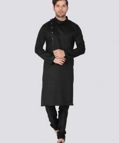 Vastramay Men's Black Cotton Kurta And Pyjama Set