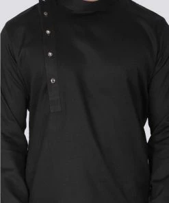 Vastramay Men's Black Cotton Kurta And Pyjama Set