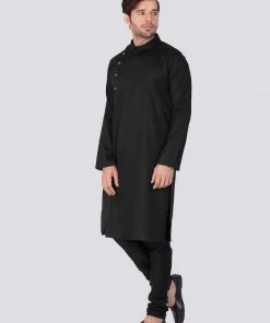Vastramay Men's Black Cotton Kurta And Pyjama Set