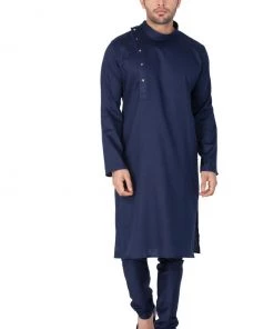 Vastramay Men's Blue Cotton Kurta And Pyjama Set