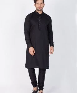 Vastramay Men's Black Cotton Kurta And Pyjama Set Buy 1 Get 1