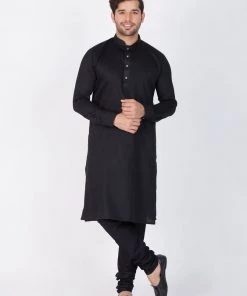 Vastramay Men's Black Cotton Kurta And Pyjama Set Buy 1 Get 1