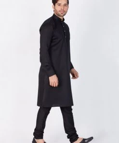 Vastramay Men's Black Cotton Kurta And Pyjama Set Buy 1 Get 1