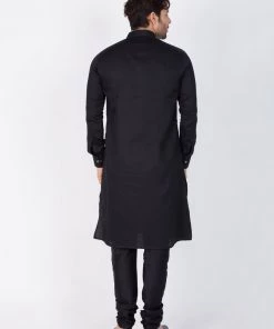 Vastramay Men's Black Cotton Kurta And Pyjama Set Buy 1 Get 1