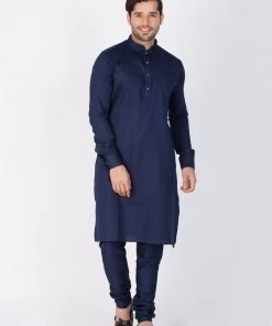 Vastramay Men's Blue Cotton Kurta And Pyjama Set