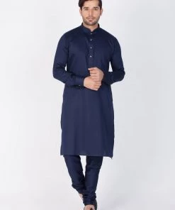 Vastramay Men's Blue Cotton Kurta And Pyjama Set