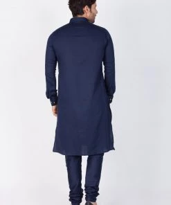 Vastramay Men's Blue Cotton Kurta And Pyjama Set
