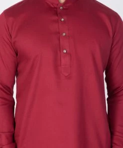 Vastramay Men's Maroon Cotton Kurta And Pyjama Set