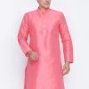 Vastramay Men's Pink Cotton Silk Blend Kurta