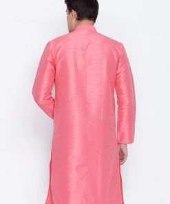 Vastramay Men's Pink Cotton Silk Blend Kurta