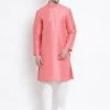 VASTRAMAY Men's Pink Cotton Silk Blend Kurta And Pyjama Set