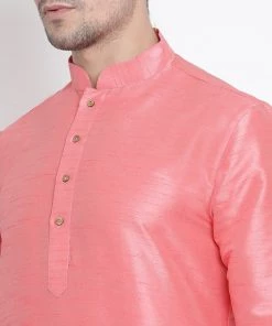 VASTRAMAY Men's Pink Cotton Silk Blend Kurta And Pyjama Set 10 VASTRAMAY Men's Pink Cotton Silk Blend Kurta And Pyjama Set