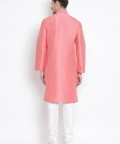 VASTRAMAY Men's Pink Cotton Silk Blend Kurta And Pyjama Set 11 VASTRAMAY Men's Pink Cotton Silk Blend Kurta And Pyjama Set