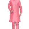 VASTRAMAY Men's Pink Cotton Silk Blend Kurta And Pyjama Set