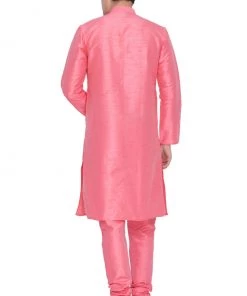 VASTRAMAY Men's Pink Cotton Silk Blend Kurta And Pyjama Set